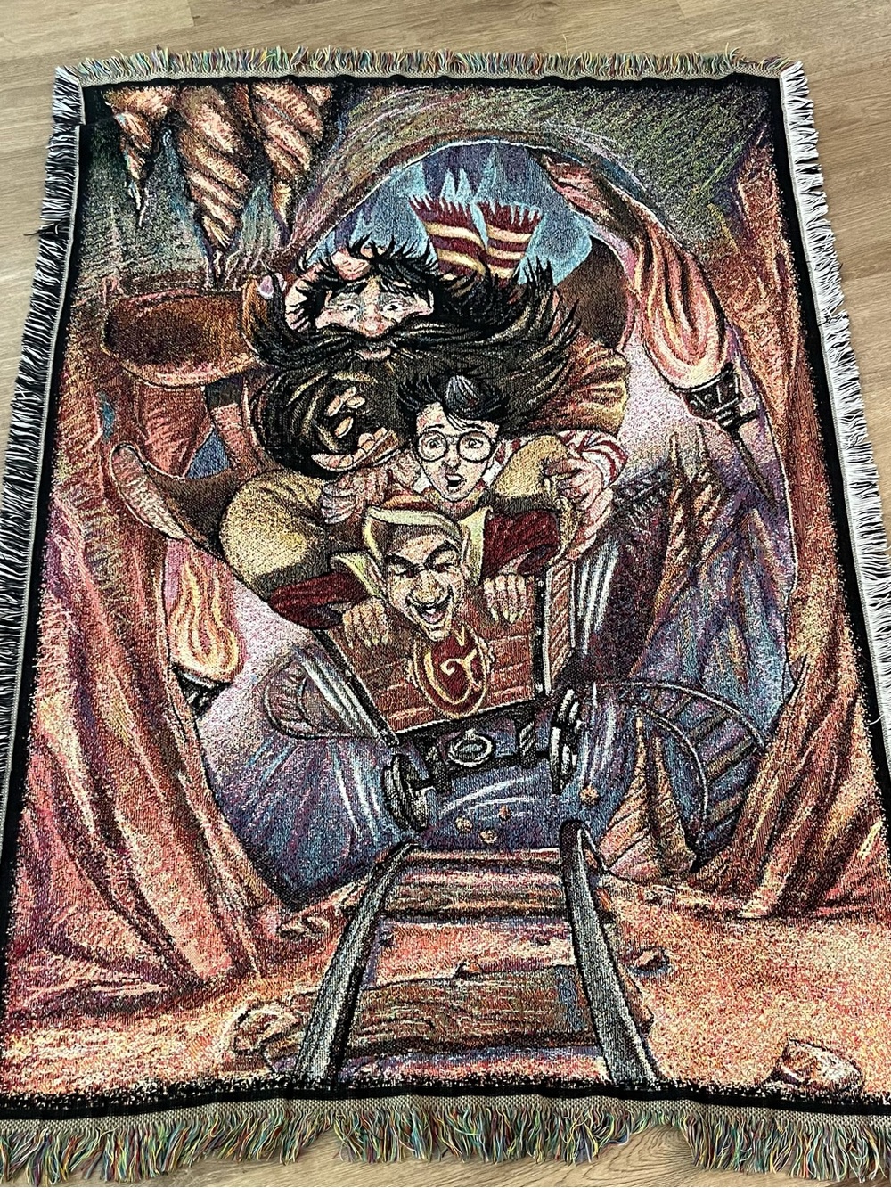 Rare Vintage 2000 Harry Potter Pre-Movie Gringotts Woven Tapestry Throw Blanket